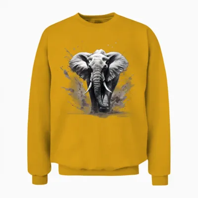 Elephant Drawing Motif Wildlife Splash Nature Animal Print T-Shirt, Black Unisex Sweatshirt - Gold