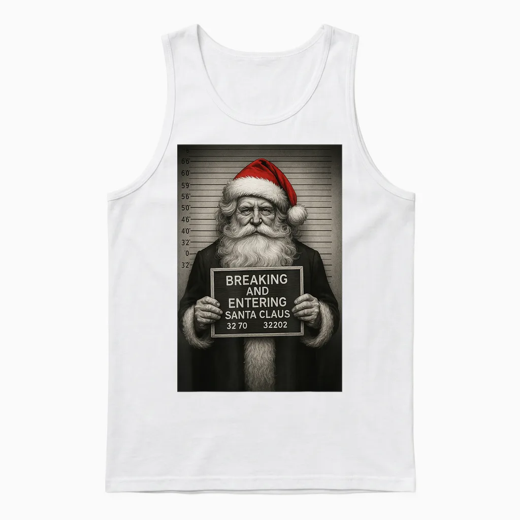 Funny Santa Christmas β Santa Claus Mugshot Unisex Tank Top in White