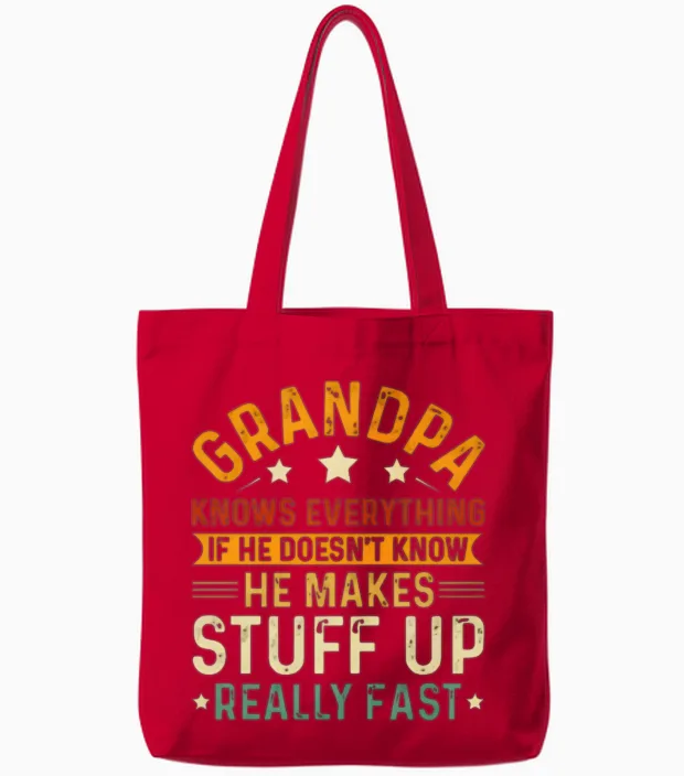 Funny Grandpa Knows Everything Tote Bags in Red