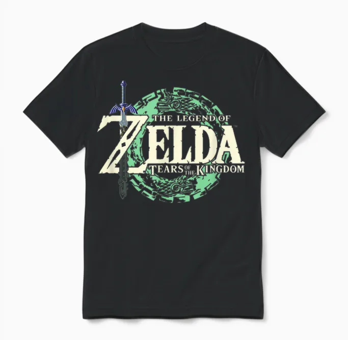 The Legend of Zelda Tears of the Kingdom Official Logo Short Sleeve T-Shirt, Black, Small Unisex T-Shirt in Black