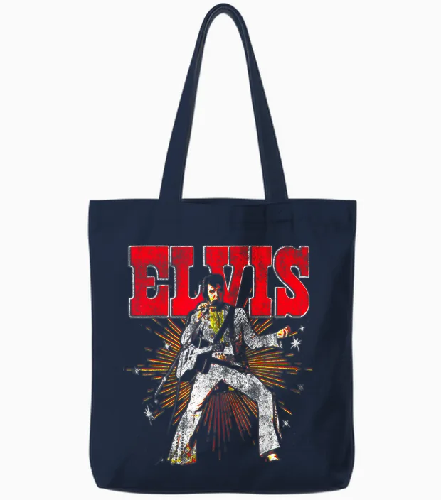 Elvis Presley Official Retro Short Sleeve Tote Bags in Navy