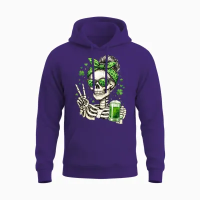 Skull Sunglass Messy Bun Irish Funny St Patrick's Day Women Unisex Hoodie - Purple