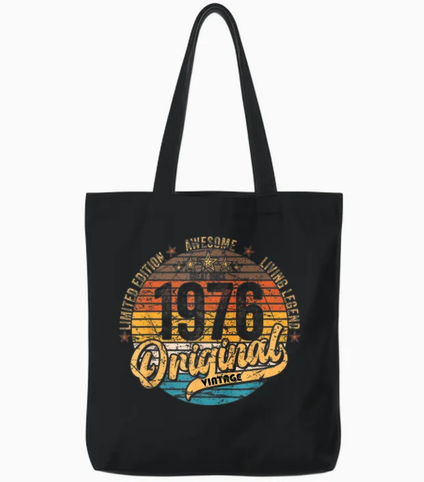 1976 Vintage Birthday Retro Vintage Men Women Gift Tote Bags in Black