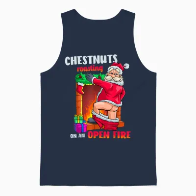Chest Nuts Roasting Funny Naughty Santa Dirty Food Pun Xmas Unisex Tank Top - Navy