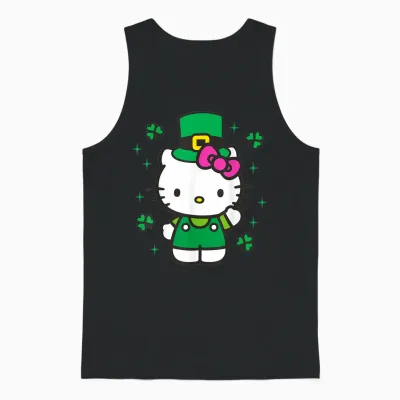 Hello Kitty St. Patrick's Day Adorable Leprechanun Suit Unisex Tank Top - Black