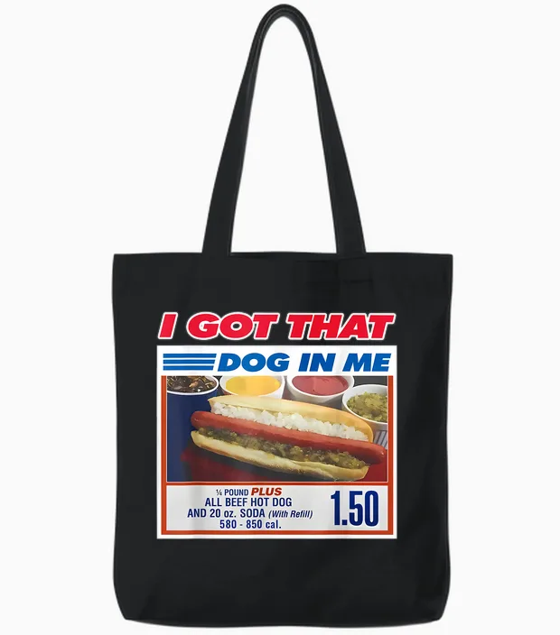 Retro Vintage I Got That Dog in Me Funny Hotdog Men Women Tote Bags in Black