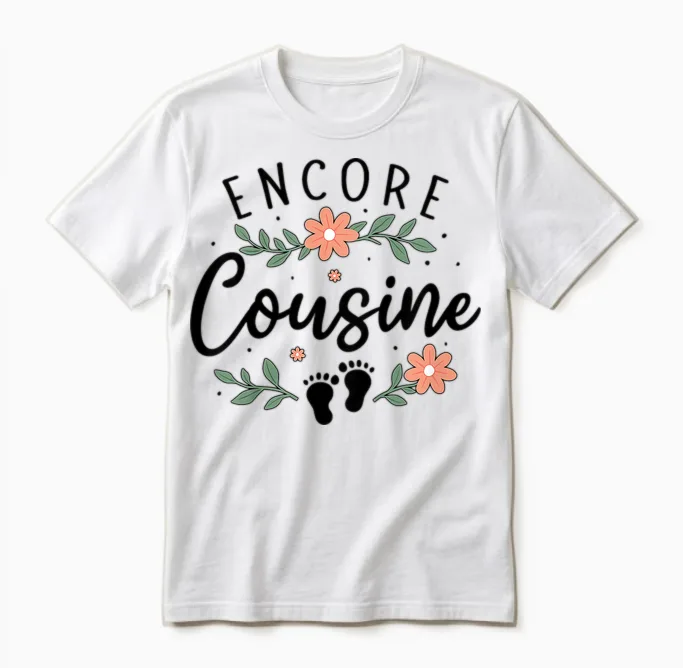 Encore Cousine in 2026 - Announcement Pregnancy Second Child Unisex T-Shirt in White