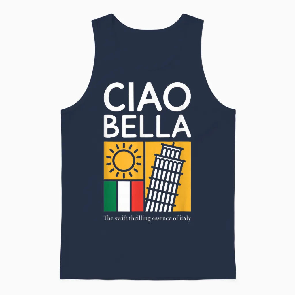 Ciao Bella - the Exciting Essence of Italy. Unisex Tank Top in Navy
