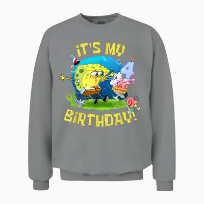 Spongebob It's My 4th Birthday Cake 4 Years Old Spongebob Unisex Sweatshirt - Sport Grey