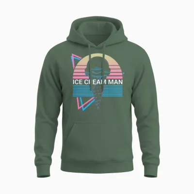 Ice Cream Retro Unisex Hoodie - Military Green