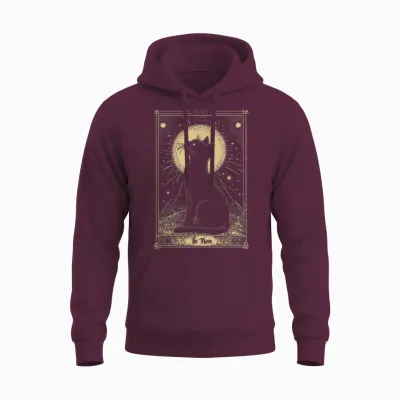 Gothic Tarot Card the Moon Cat Crescent Mystical Art T-Shirt, Black, S Unisex Hoodie - Maroon