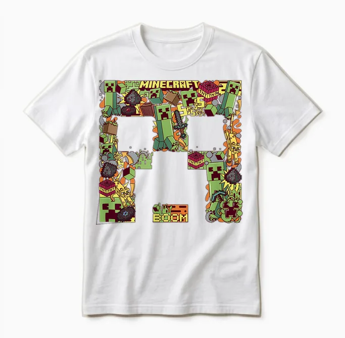 Minecraft Creeper Big Face Collage T-Shirt, Black Unisex T-Shirt in White