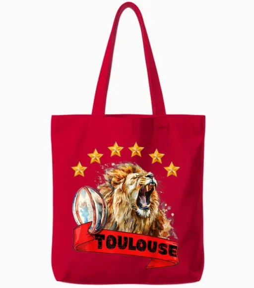 Toulouse Rugby 6 Stars Lion Victorious Man Woman Child T-Shirt, Black, S Tote Bags - Red