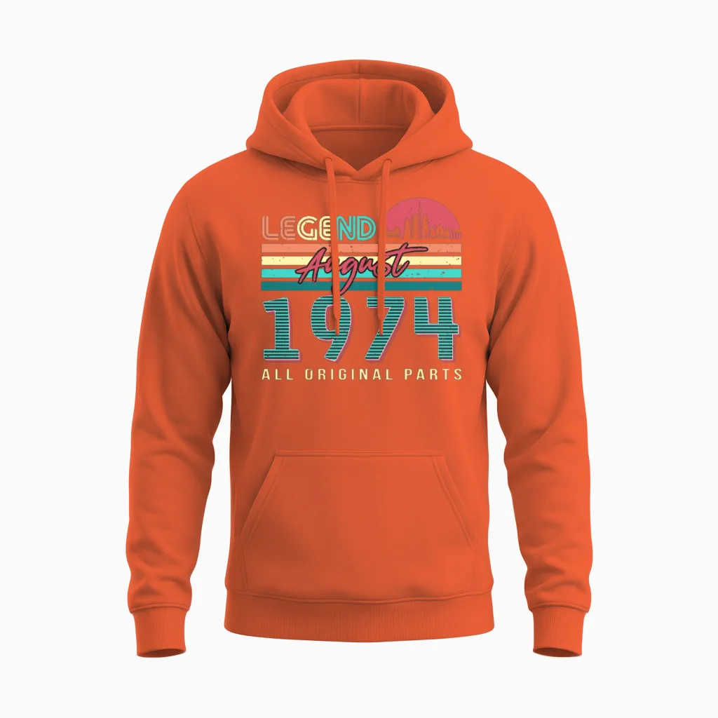 Vintage 1974 August Unisex Hoodie in Orange
