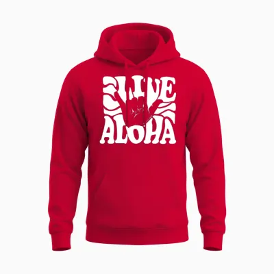 Vintage Live Aloha State Hawaiian Islands Shaka Unisex Hoodie - Red