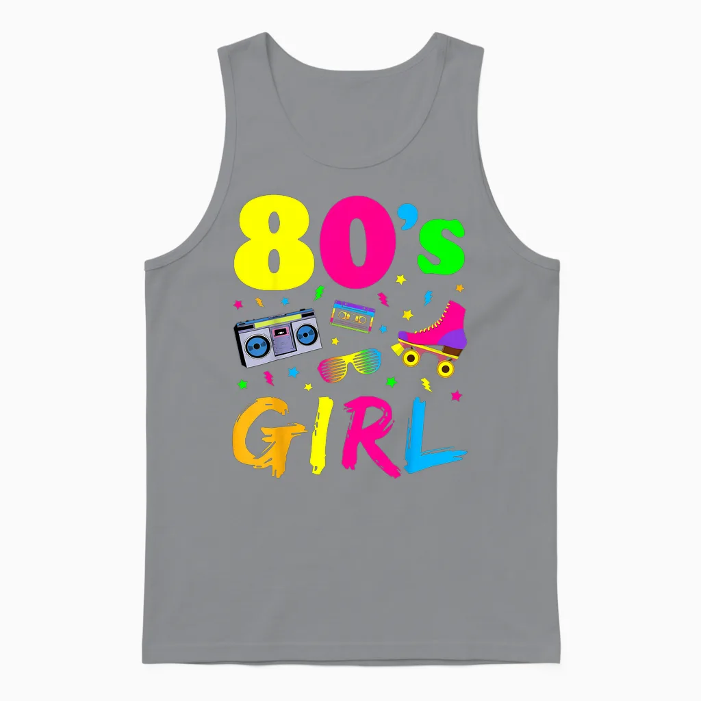 80s Party Theme Party Outfit Costume Vintage Retro T-Shirt, Black Unisex Tank Top in Sport Grey