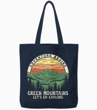 Adventure Begins, Retro Design. Mountain Days Tote Bags - Navy