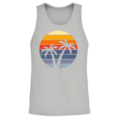 Sunset Palm Trees Retro. Unisex Tank Top - Ash