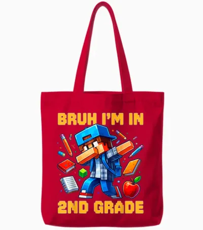 Bruh I'm in 2nd Grade Dabbing Boys Kids Gamer Back to School Tote Bags - Red