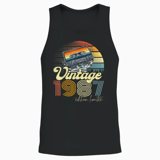 Vintage 1987 Limited Edition Cassette Audio 1987 Retro T-Shirt, Black, S Unisex Tank Top - Black