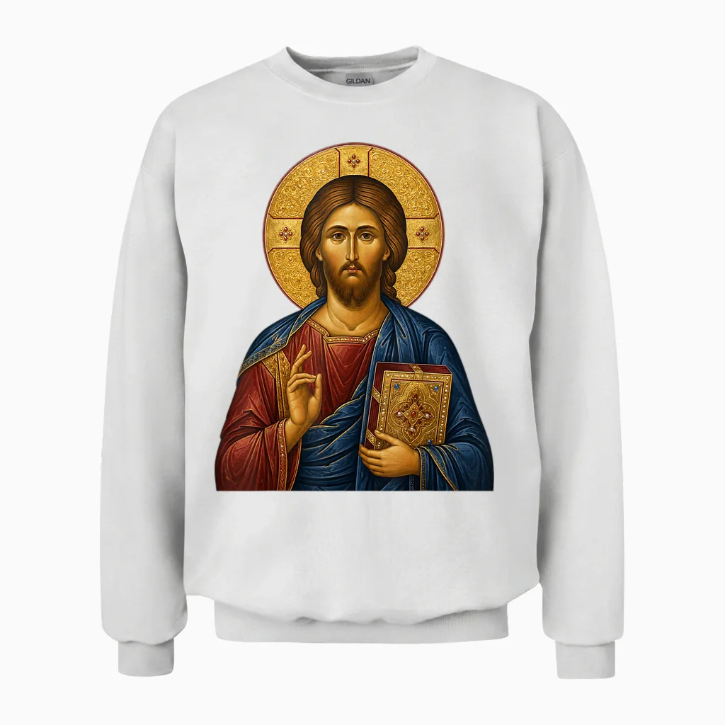 Heiliger Orthodoxer Jesus, Die Lehrer-Ikone Unisex Sweatshirt in White