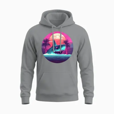 Shark Lovers Retro Style Unisex Hoodie - Sport Grey
