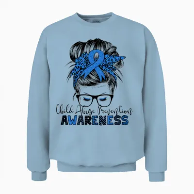 Child Abuse Prevention Awareness Messy Hair Bun Unisex Sweatshirt - Light Blue