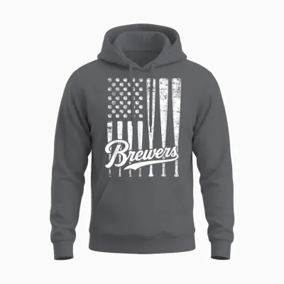 Vintage Brewers Baseball American Us Flag for Men Women Unisex Hoodie - Charcoal