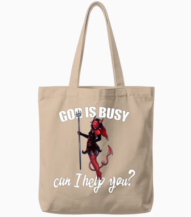 God Is Busy Can I Help You? Christian & Faith Tote Bags in Natural