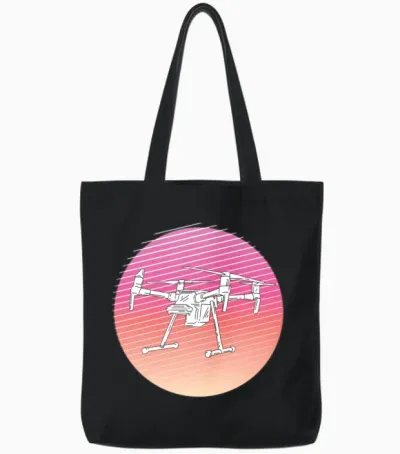 90s Retro Drone Sunset Tote Bags - Black