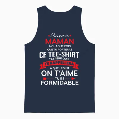 Super Maman on T'aime Gift Woman Mum T-Shirt, Black Unisex Tank Top - Navy