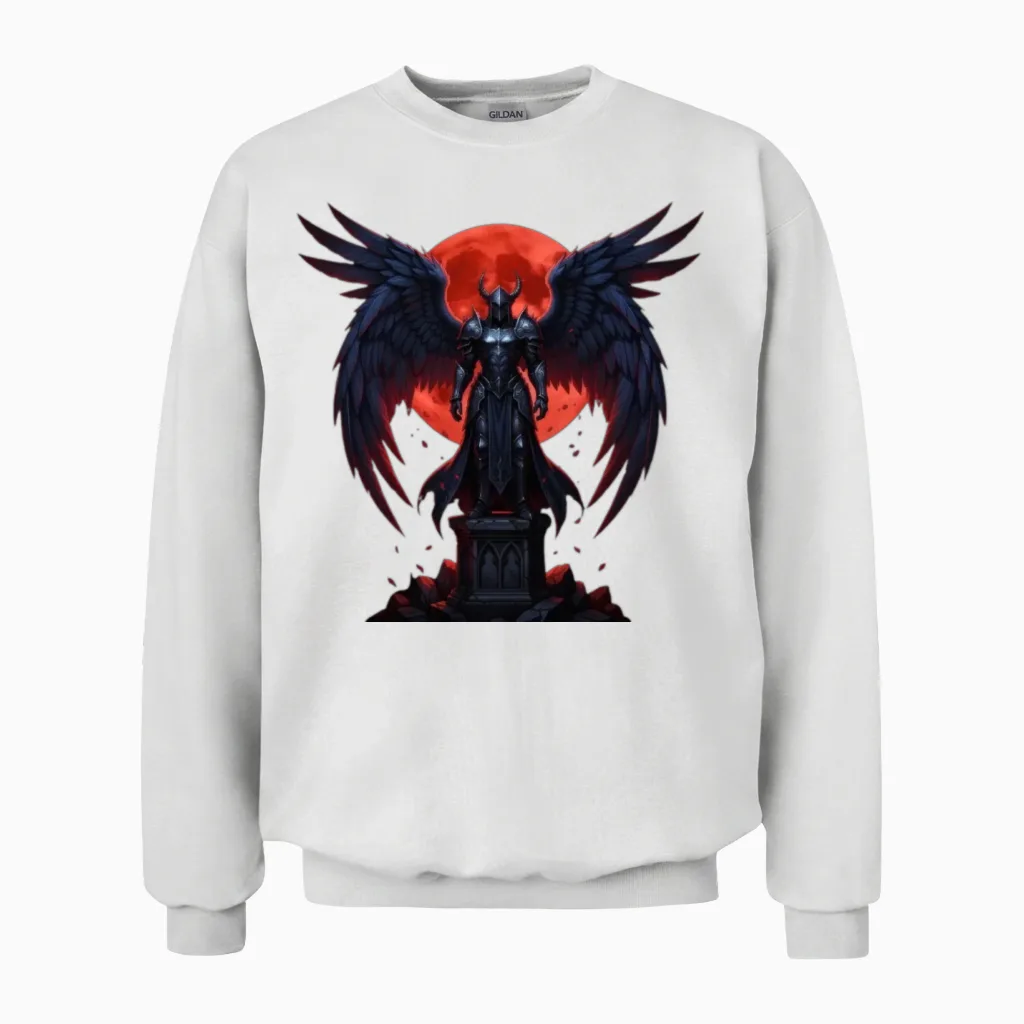 Crimson Moon Dark Angel Knight Unisex Sweatshirt in White