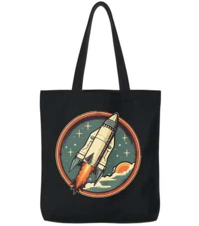 Retro Rocket Tote Bags - Black