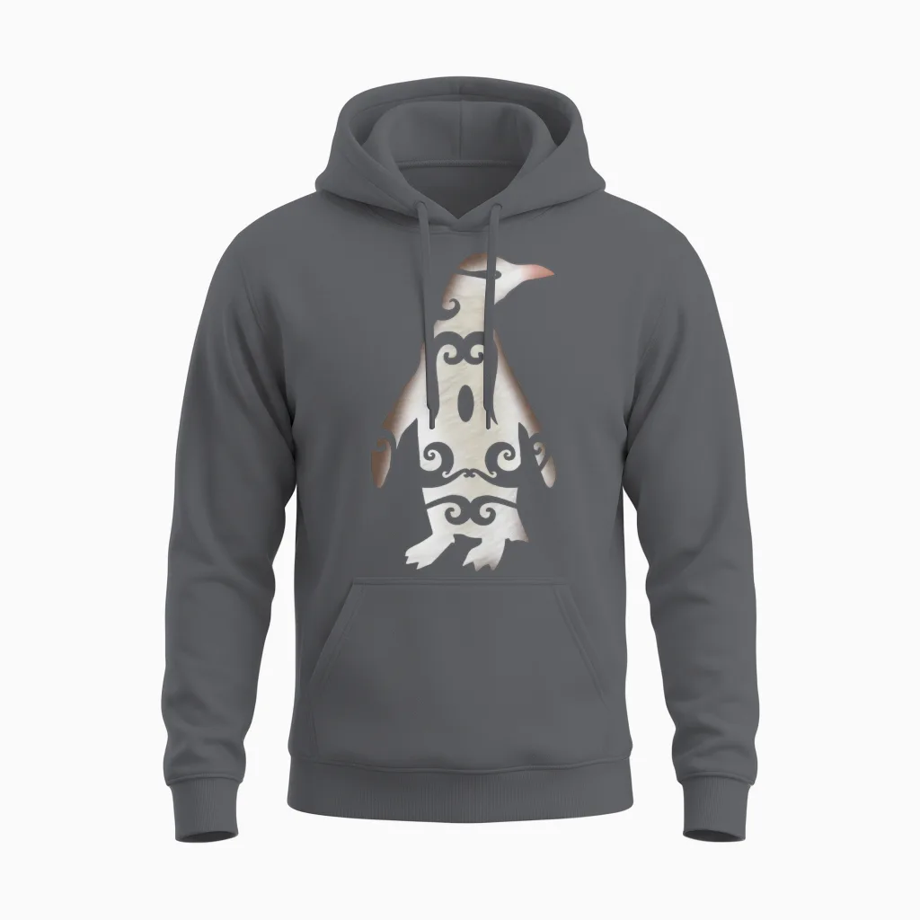 Maori Hoiho Yellow-Eyed Penguin Tribal Tattoo Gift Unisex Hoodie in Charcoal