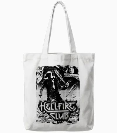 Stranger Things Hellfire Club Poster T-Shirt, White, S Tote Bags - White