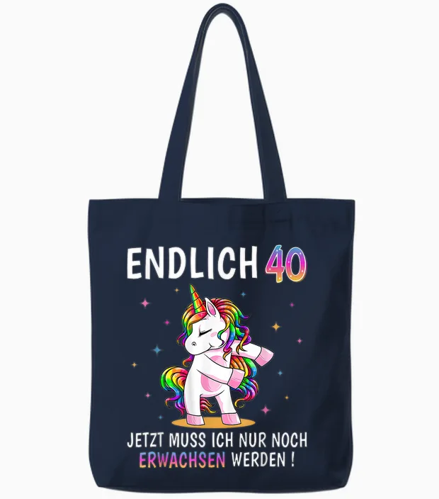 40 Geburtstag Frau Frauen Party Outfit Lustiges Einhorn Tote Bags in Navy