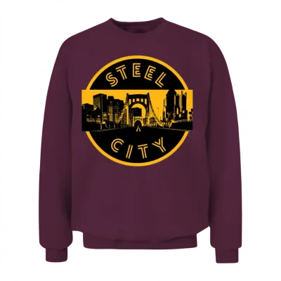 Pittsburgh Steel City Retro Skyline Bridge Unisex Sweatshirt - Maroon