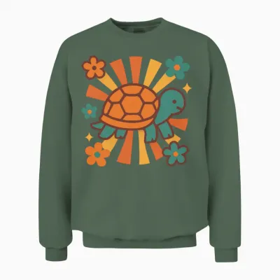 Retro Turtle Vibes Unisex Sweatshirt - Military Green