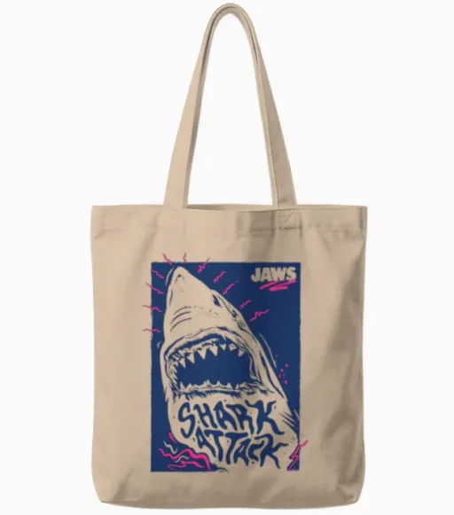 Jaws Shark Attack Tote Bags in Natural