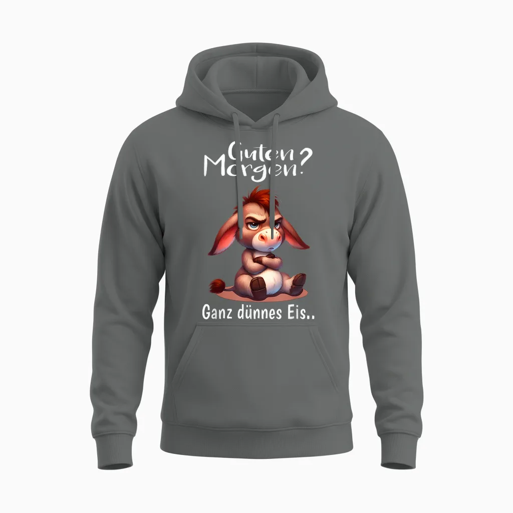 T-Shirt with German Text Morgenmuffel Müde Langschläfer Guten Morgen Donkey, Black, S Unisex Hoodie in Graphite Heather