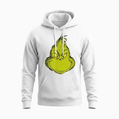 Dr. Seuss Classic Grinch Face Unisex Hoodie - White