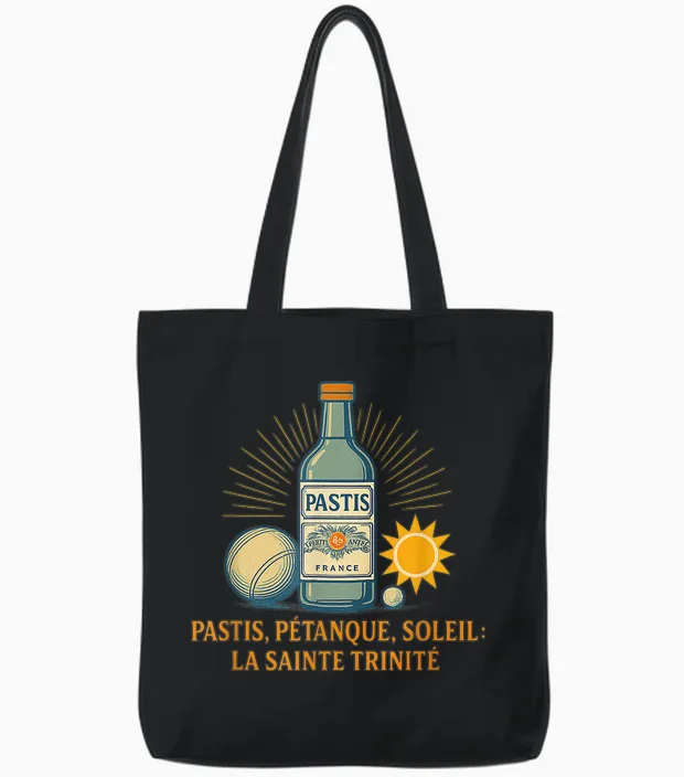 Pastis, Petanque, Sun: the Holy Trinity Tote Bags in Black