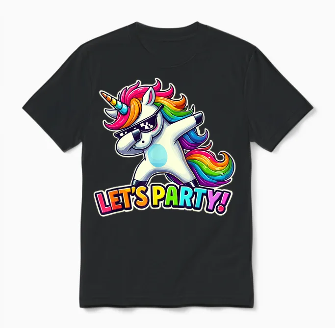 Party Outfit, Einhorn | Mädchen & Jungen | Einhorn, Let's Party Unisex T-Shirt in Black