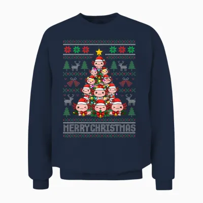 Cute Axolotl Christmas Tree Ugly Sweater Merry Xmas Holiday Unisex Sweatshirt - Navy