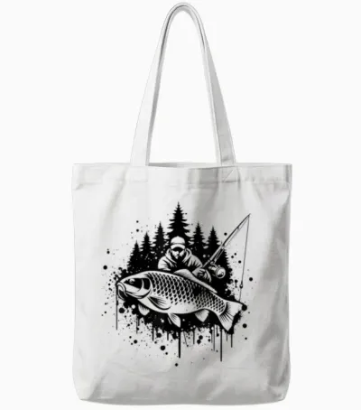 Carp Fisherman Shirt Fisherman Boy Fish Carp Fishing T-Shirt, Grey, S Tote Bags - White