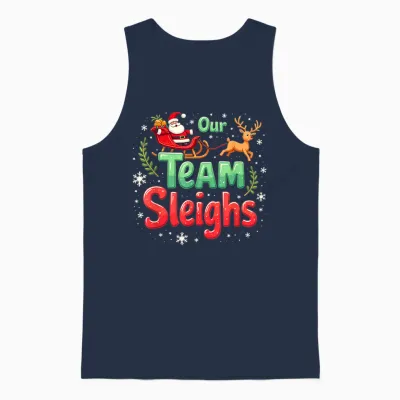 Our Team Sleighs Cheerful Santa Reindeers Team Sleigh Unisex Tank Top - Navy