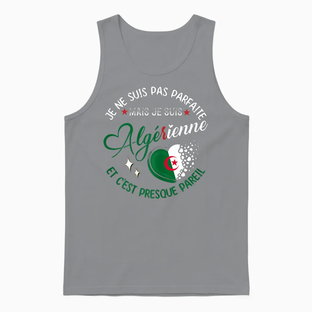 Je Suis Pas Parfait Mais Je Suis Algerienne Funny T-Shirt, Black, Female X-Small Unisex Tank Top in Sport Grey
