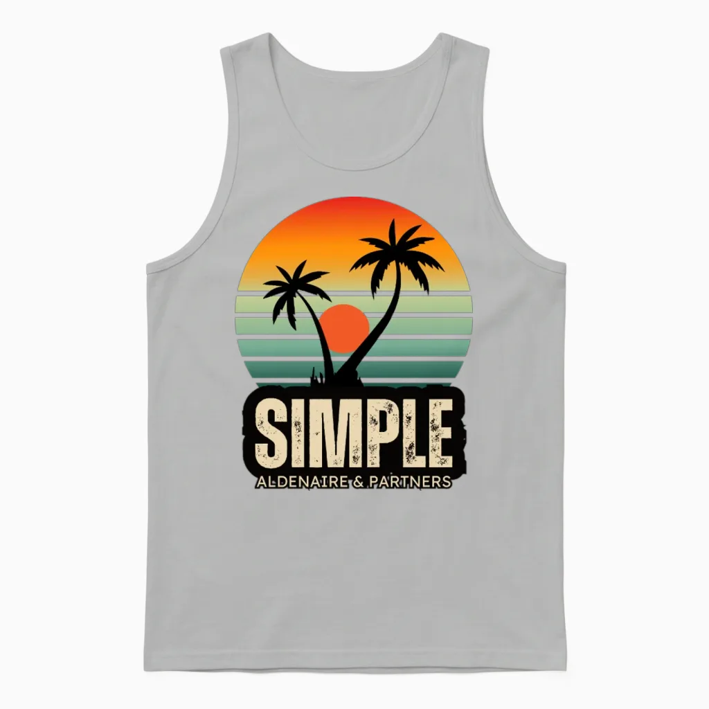 Simple Sunset Palm Logo Summer & Beach Unisex Tank Top in Ash