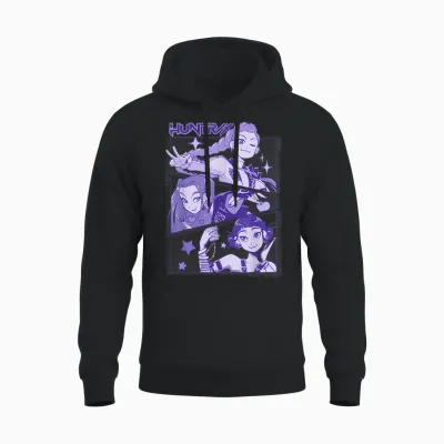 Kpop Demon Hunters Halloween Huntrix Cute Manhwa Panels Unisex Hoodie - Black