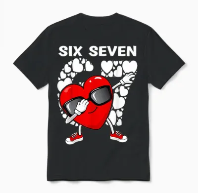 Valentines Day Boys Kids Girls Hearts Dabbing Six Seven 67 Unisex T-Shirt - Black